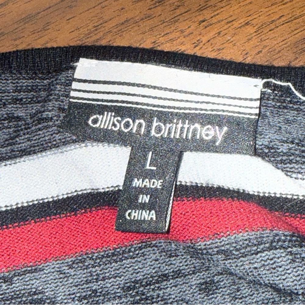 Allison Brittney Striped Zip Neck Midi Dress Black Red White L - Picture 6 of 8